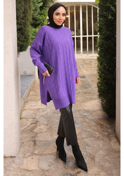 Mor Bisiklet Yaka Soğuk İplik Triko Tunik fiyatları