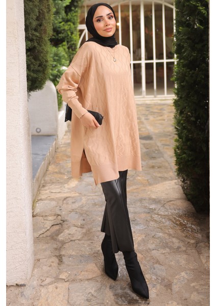 Bisküvi Bisiklet Yaka Soğuk İplik Triko Tunik