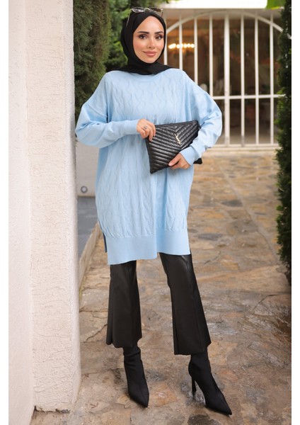 Bebe Mavi Bisiklet Yaka Soğuk Iplik Triko Tunik