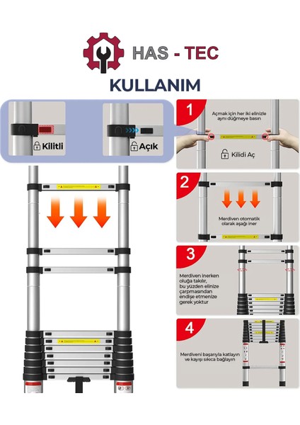 Has-Tec 13 Basamaklı Düz Uzayan Teleskopik Merdiven 3,8 M fırsatları