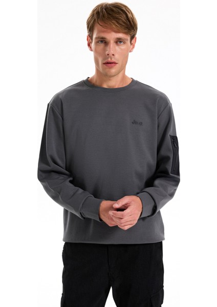 Bisiklet Yaka Düz Antrasit Erkek Sweatshırt J5WM-SWT7390