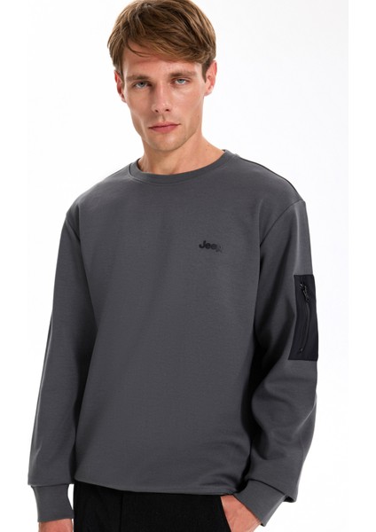 Bisiklet Yaka Düz Antrasit Erkek Sweatshırt J5WM-SWT7390 modelleri