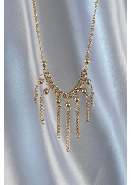 Bfs 316L Çelik Zincir Gold Renk Topçuk Detay Sallantılı Zincir Kolye fiyatları