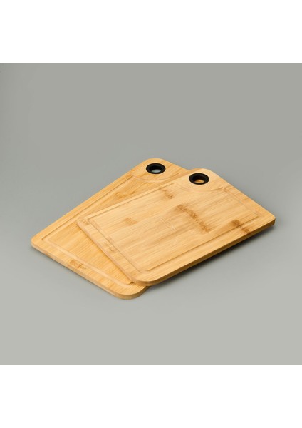 Dual 2'li Kesme Tahtası - Açık Kahverengi / Siyah - 28X20 cm + 33X22 cm