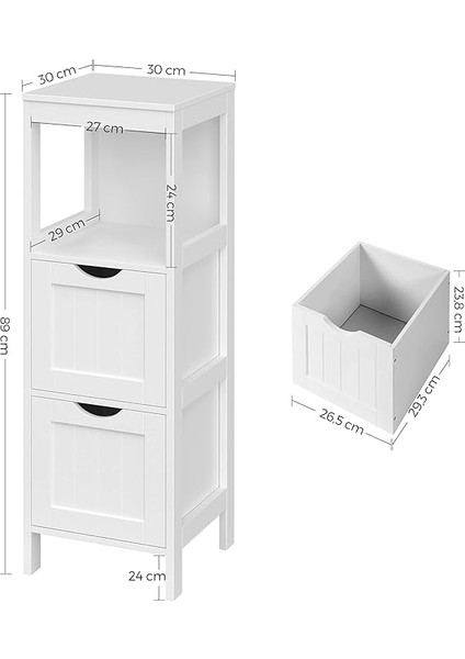 Banyo Dolabı, Çok Amaçlı Banyo Rafı, 4 Katlı, Ahşap, Köşe Dolabı, Ilaç Dolabı, Beyaz, BBC42WT, 30 x 89 x 30 cm modelleri