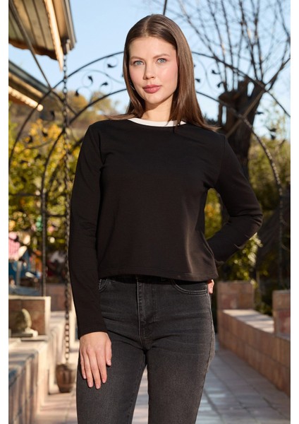 3 Iplik Şardonsuz Yakası Ribanalı Sweatshirt