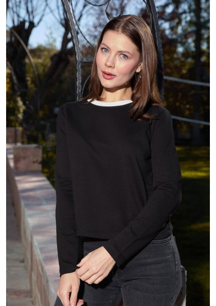 3 Iplik Şardonsuz Yakası Ribanalı Sweatshirt modelleri