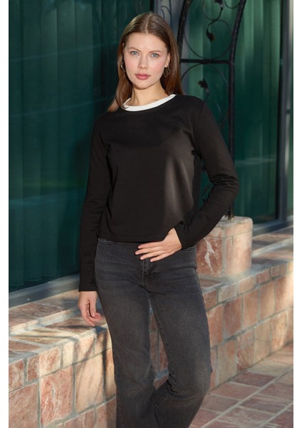 3 Iplik Şardonsuz Yakası Ribanalı Sweatshirt fırsatları