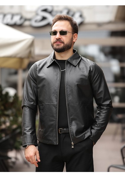 Yeni Sezon Basic Fermuarlı Deri Ceket