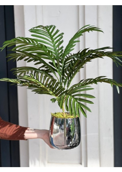 Yapay Bitkili Metal Vazo