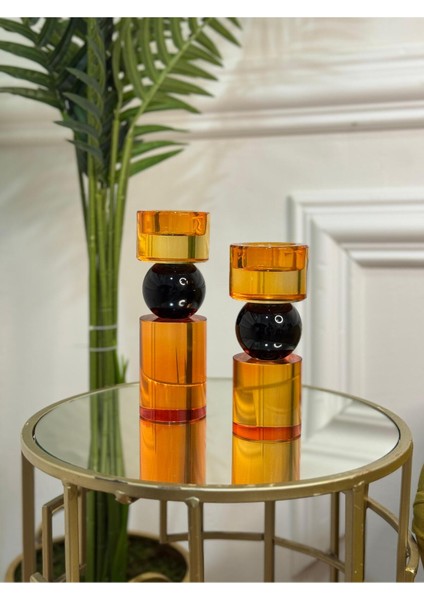 Ikili Kristal Ithal Mumluk Set Turuncu Siyah