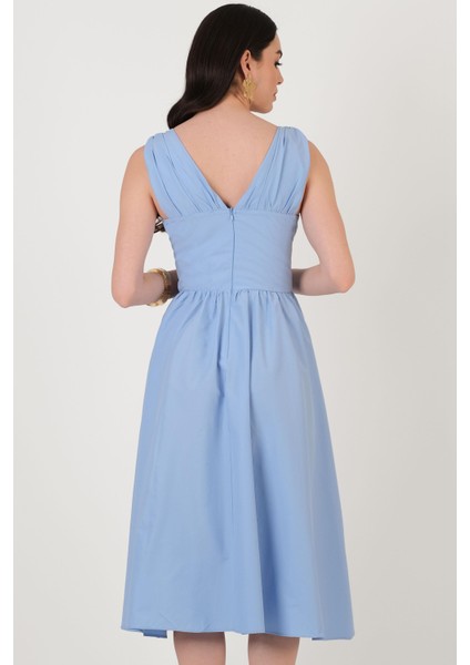 Rosselin Ön Arka V Yaka Korsajlı Elbise Mavi modelleri