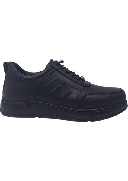 275 Erkek Siyah Hakiki Deri Lastik Bağcıklı Kauçuk Taban Casual Ayakkabı