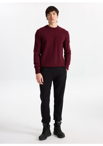 D5WM-KZK3771 Mürdüm Bisiklet Yaka Relaxed Örgü Desenli Erkek Kazak