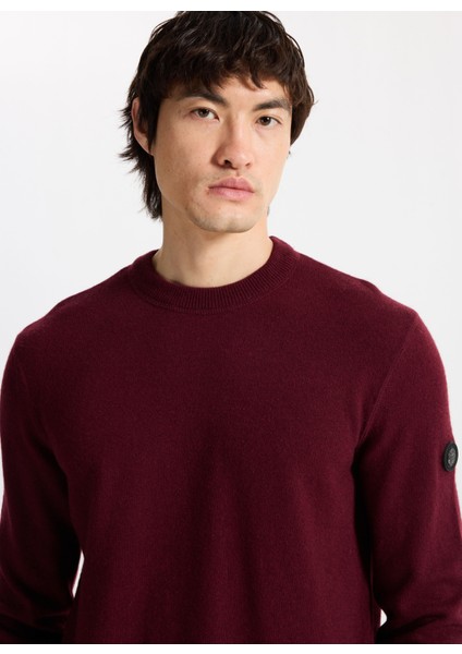 D5WM-KZK3771 Mürdüm Bisiklet Yaka Relaxed Örgü Desenli Erkek Kazak fiyatları