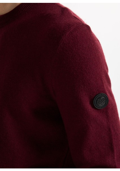 D5WM-KZK3771 Mürdüm Bisiklet Yaka Relaxed Örgü Desenli Erkek Kazak modelleri