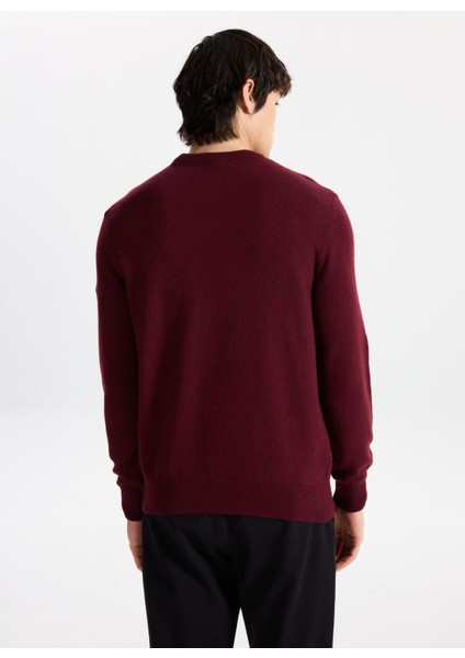 D5WM-KZK3771 Mürdüm Bisiklet Yaka Relaxed Örgü Desenli Erkek Kazak fırsatları