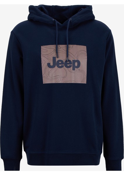Kapüşon Yaka Baskılı Lacivert Erkek Sweatshırt J5WM-SWT7316