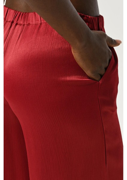 Kadın Beli Lastikli Bol Paça Düz Renk Viskon Kumaş Pantolon fırsatları