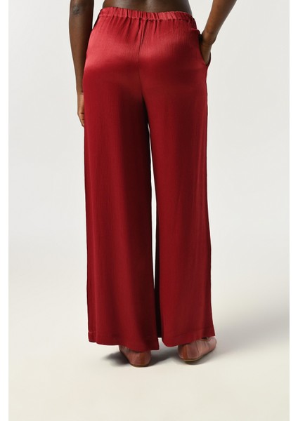 Kadın Beli Lastikli Bol Paça Düz Renk Viskon Kumaş Pantolon indirimleri
