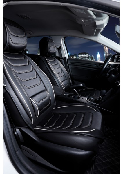 Peugeot Rifter 2019-2023 3 Tekli Oto Koltuk Kılıfı Ön Arka Set Siyah Beyaz Scr