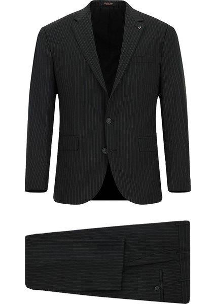 Regular Fit Yünlü Çizgili Takım Elbise