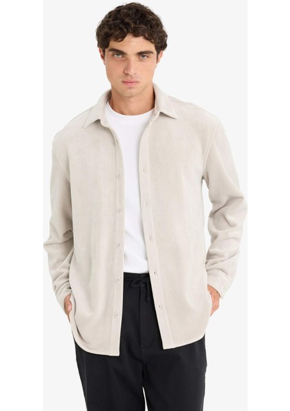 Regular Fit Polo Yaka Kadife Uzun Kollu Gömlek F4937AX25WN modelleri