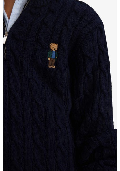 Erkek Çocuk Yarım Fermuarlı Ayı Baskılı Triko Kazak G3080A825WN modelleri