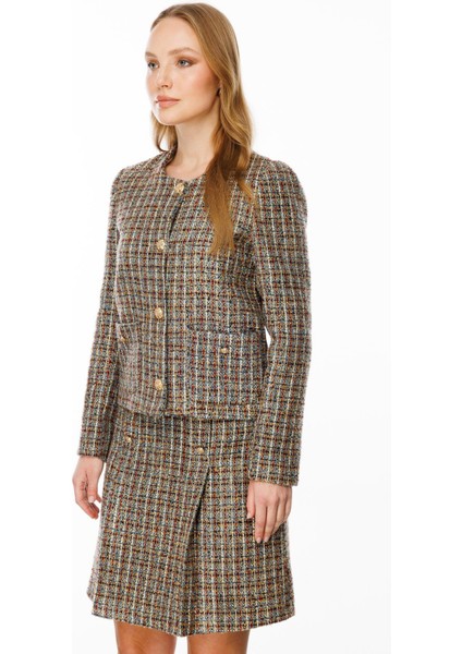 Kalın Pileli Düğme Detay Etek-Mavi fırsatları