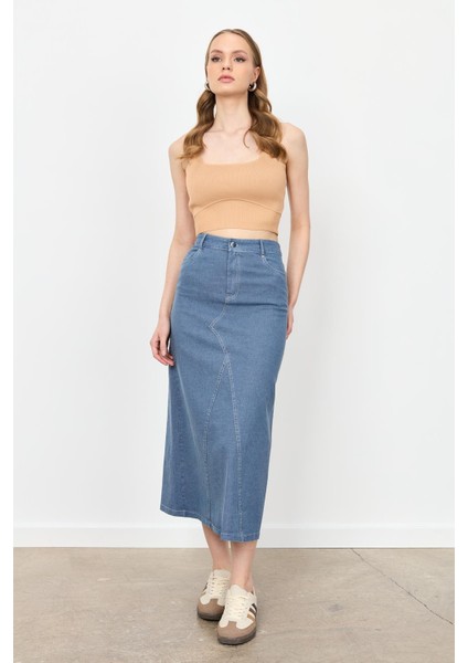 Yüksek Bel Uzun Kot Etek-Mavi fiyatları