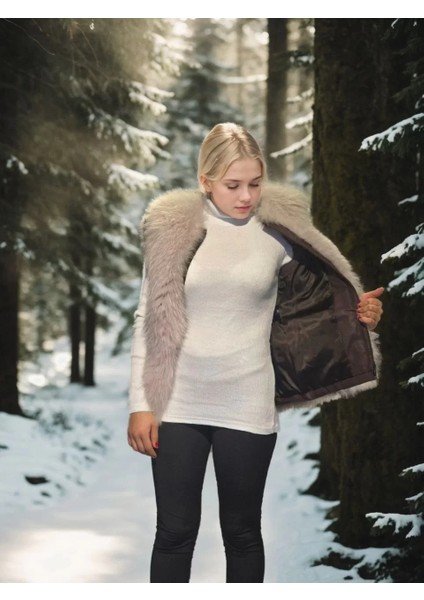 Kadın Kolsuz Fermuarlı Yelek - Kahve modelleri