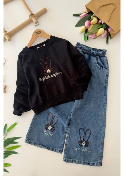 May The Işleme Detaylı Kız Çocuk 2 li takım - Siyah