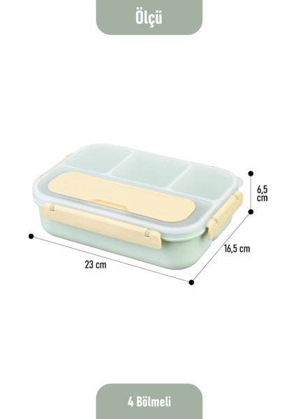 Kaşık Çatallı Lunch Box Sızdırmaz Contalı Kapaklı 4 Bölmeli Beslenme Kabı - Yeşil fırsatları