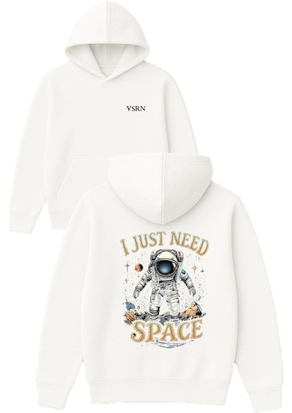 I Just Need Tasarım Baskılı Oversize Beyaz Kapüşonlu Sweatshirt
