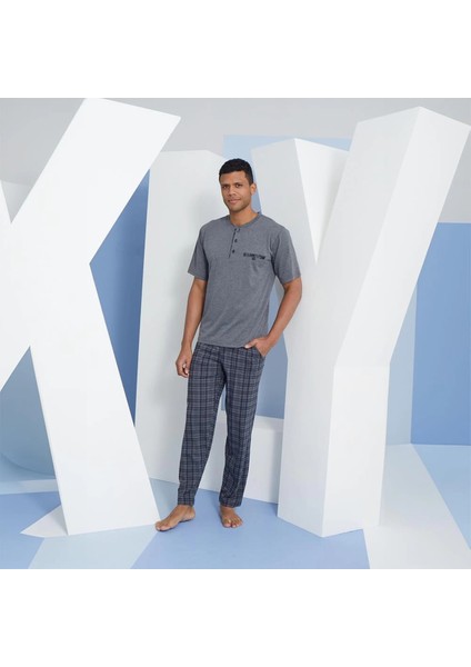 Erkek Kısa Kollu Midi Yaka Yazlık Pijama Takımı 2118