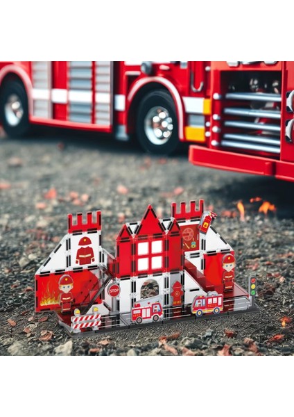 Renkli Manyetik Bloklar Fayans Yapı Taşları Itfaiye Serisi Eğitici Oyuncak 48 Parça modelleri