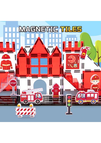 Renkli Manyetik Bloklar Fayans Yapı Taşları Itfaiye Serisi Eğitici Oyuncak 48 Parça fırsatları