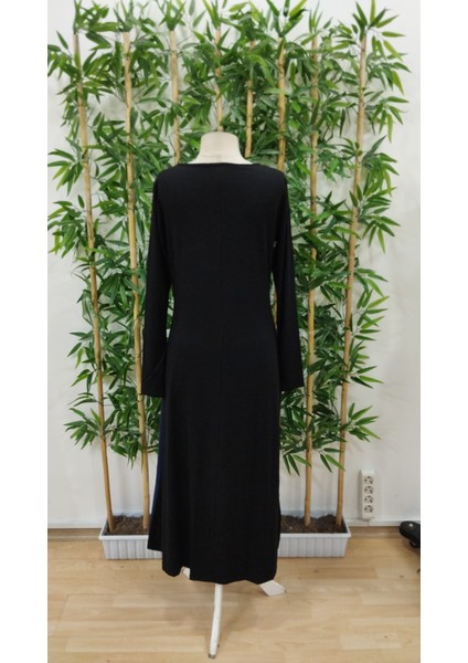 Kadın Uzun Kollu V Yakalı Blok Desenli Viskon Elbise indirimleri