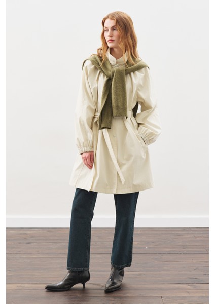 Oversıze Bağlamalı Midi Trençkot Taş fiyatları