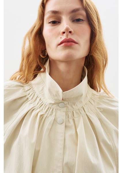 Oversıze Bağlamalı Midi Trençkot Taş modelleri