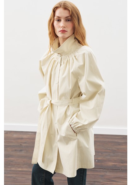 Oversıze Bağlamalı Midi Trençkot Taş fırsatları