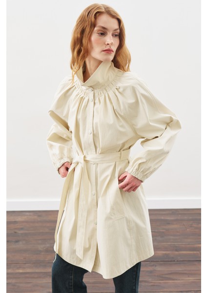 Oversıze Bağlamalı Midi Trençkot Taş indirimleri