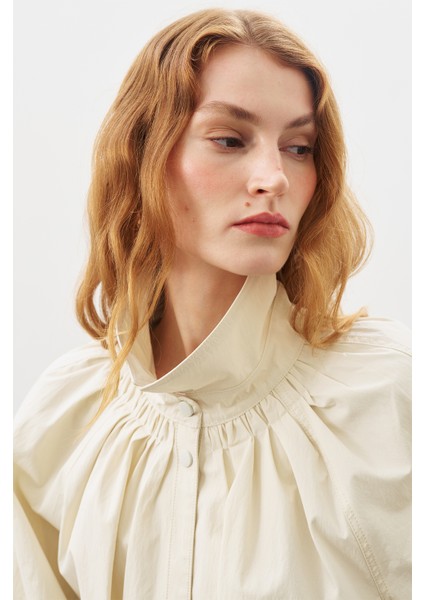 Oversıze Bağlamalı Midi Trençkot Taş