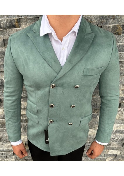 Erkek Süet Kruvaze Slim Fit Ceket
