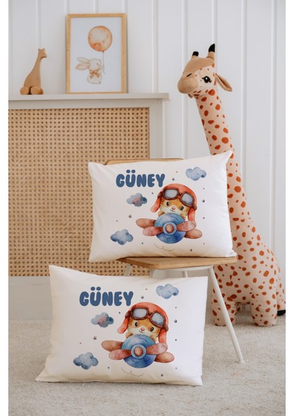 %100 Pamuk Isme Özel 2li Ekru Bebek Yastık Kılıfı 35X45 Cm-Tavşan