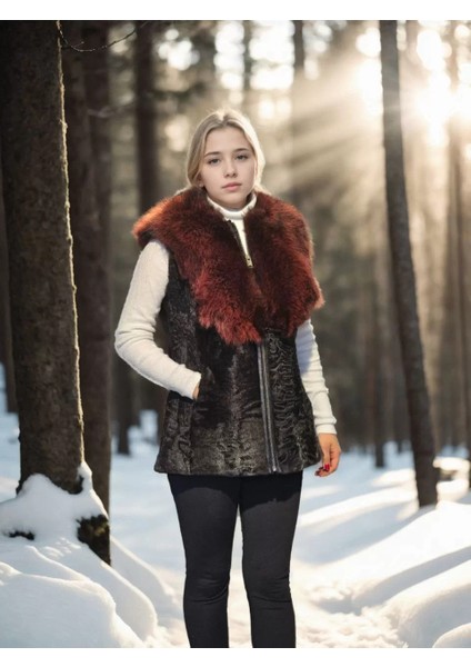 Kadın Kolsuz Hakiki Kürk - Siyah