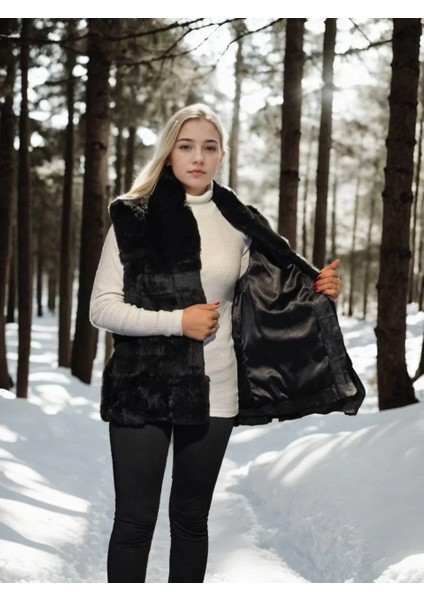 Kadın Kolsuz Hakiki Kürk - Siyah fırsatları