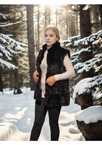 Kadın Kolsuz Hakiki Kürk - Siyah indirimleri
