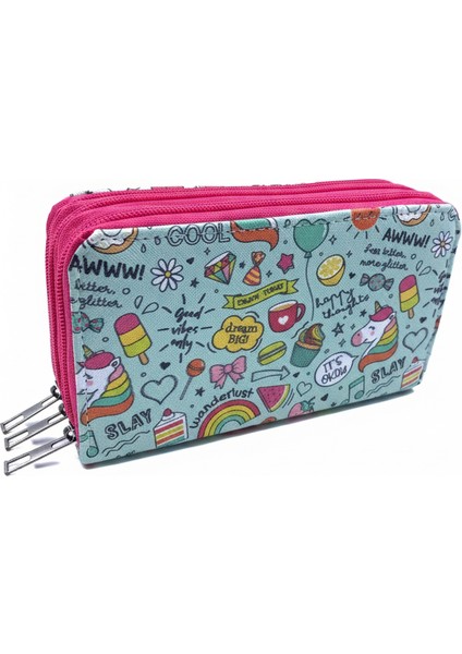 Üç Gözlü Lastikli Kalemlik Unicorn Su Yeşili