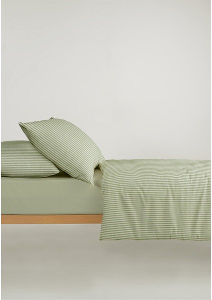 Striped %100 Pamuk Ranforce Yezra Yeşil Ipliği Boyalı Nevresim Takımı Tek Kişilik - 160X220 cm fırsatları